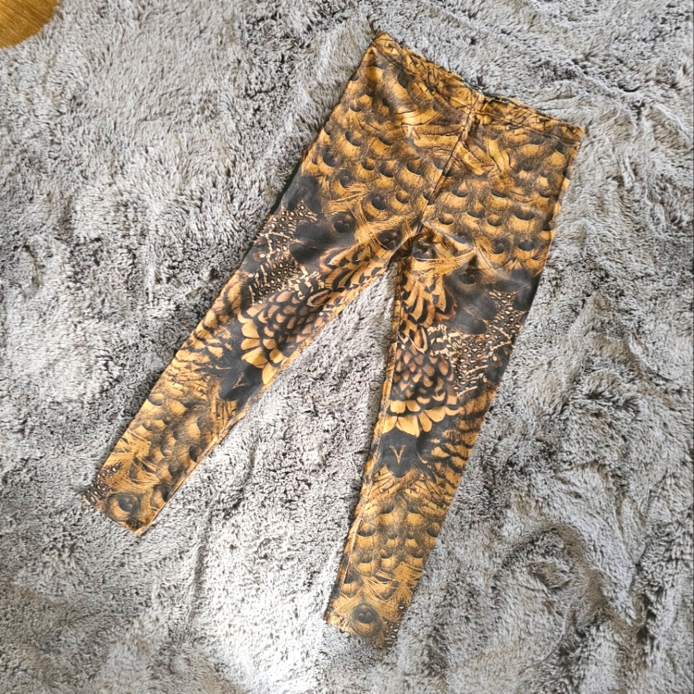 Gold Feather Pattern All Saints Leggings Sz US 6